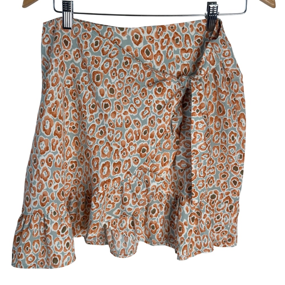 Karlie Leopard Floral Wrap Mini Skirt Orange Sage Green Ruffle OS3307KL L